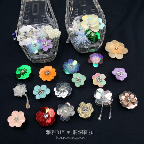 韩国heavenlyjelly果冻鞋手工花朵鞋花洞洞鞋拖鞋雨鞋个性配饰
