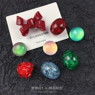 果冻宝石鞋花韩国heavenlyjelly果冻鞋手工花朵鞋花百搭洞洞鞋扣