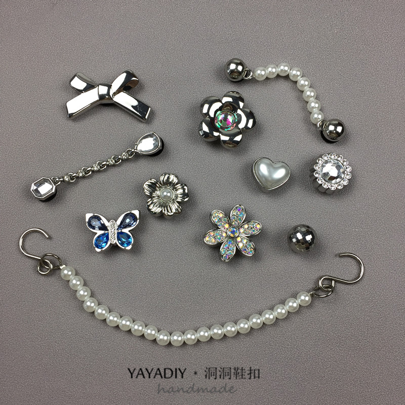 2024新款商场同款crocs卡骆驰洞洞鞋diy金属珍珠花朵鞋扣品质鞋花