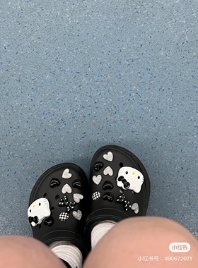 时尚洞洞鞋配饰ketty猫头卡通鞋花黑白经典搭配立体爱心鞋扣