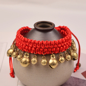 舞蹈演出道具红绳铃铛脚链会响编织复古红绳手链手环黑绳脚环女