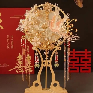 楠竹扇架团扇架子古风扇展示底座扇托支架婚礼摆件装 饰实木扇托架