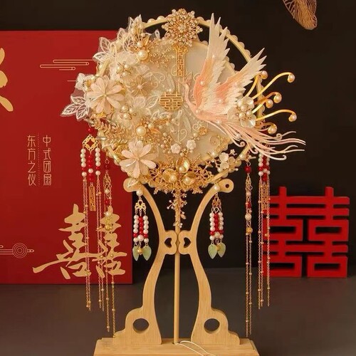楠竹扇架团扇架子古风扇展示底座扇托支架婚礼摆件装饰实木扇托架