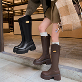 2025秋冬新款 真皮女士靴子厚底增高骑士靴高筒长靴加宽加大靴女