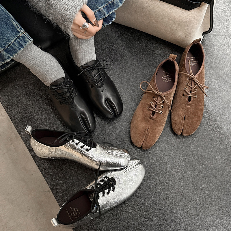 内增高tabi羊皮分趾鞋复古布洛克芭蕾舞乐福鞋平底系带软皮单鞋女,女鞋,深口单鞋,淘宝优惠券,粉丝福利购,淘宝优惠卷