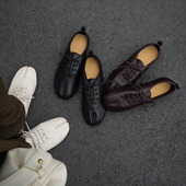 水洗马皮tabi分趾鞋 女鞋 复古布洛克芭蕾舞乐福鞋 平底系带软皮单鞋