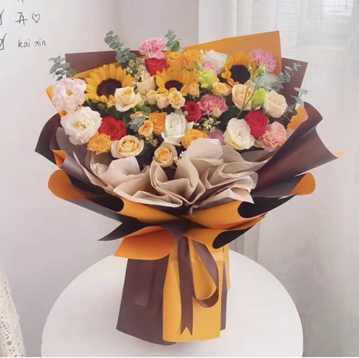昆明花店昆明鲜花速递;祝福 向日葵玫瑰康乃馨混搭花束2