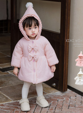 女童棉服中长款外套连帽冬季甜美