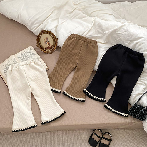 女童裤子一体绒喇叭裤纯棉秋冬