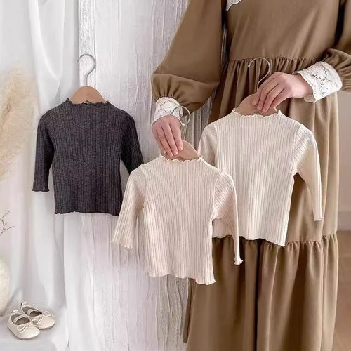 女童打底衣木耳边纯色百搭上衣春