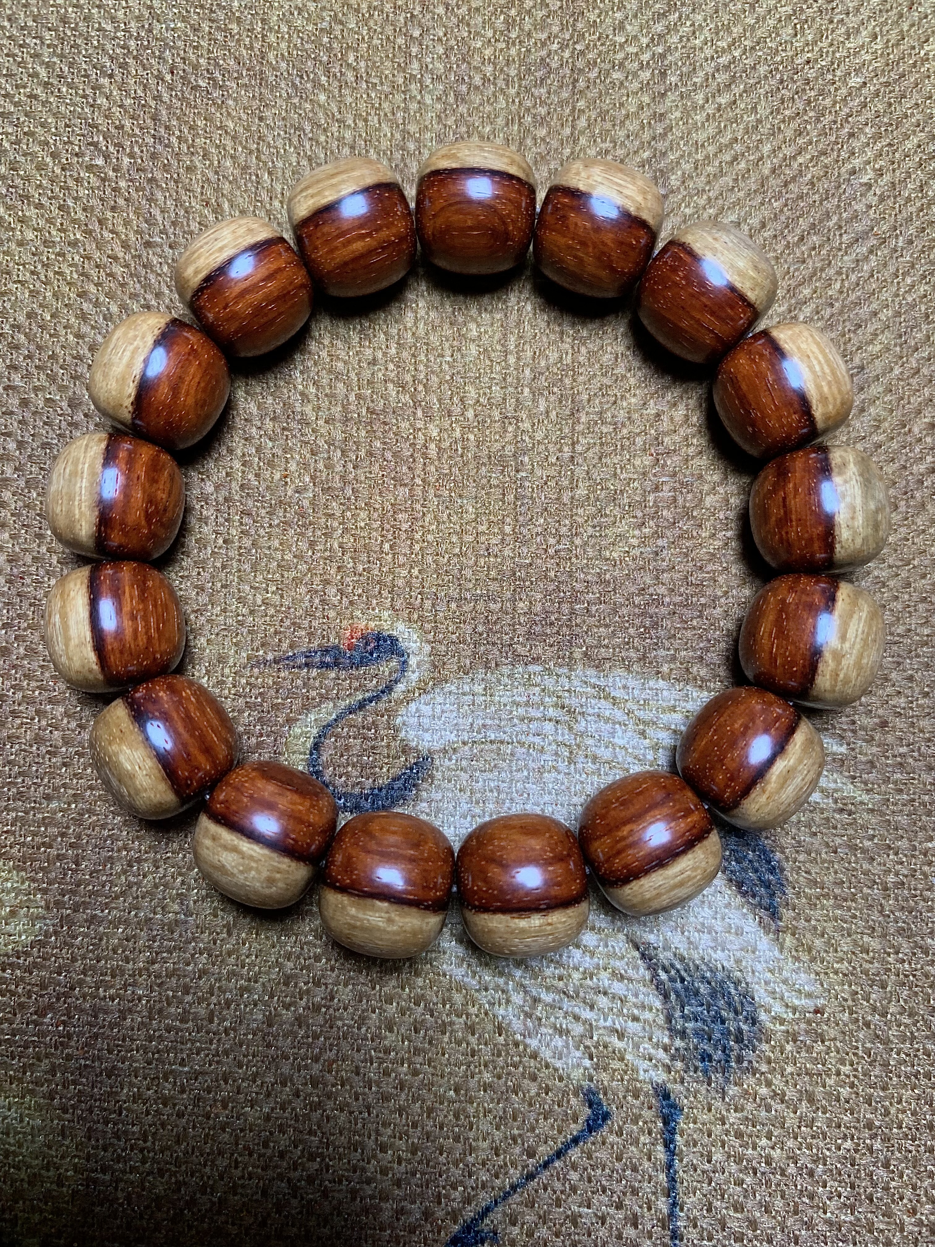 原汁原味印度小叶紫檀阴阳珠一线天1.2x1.3老型珠文玩佛珠手串