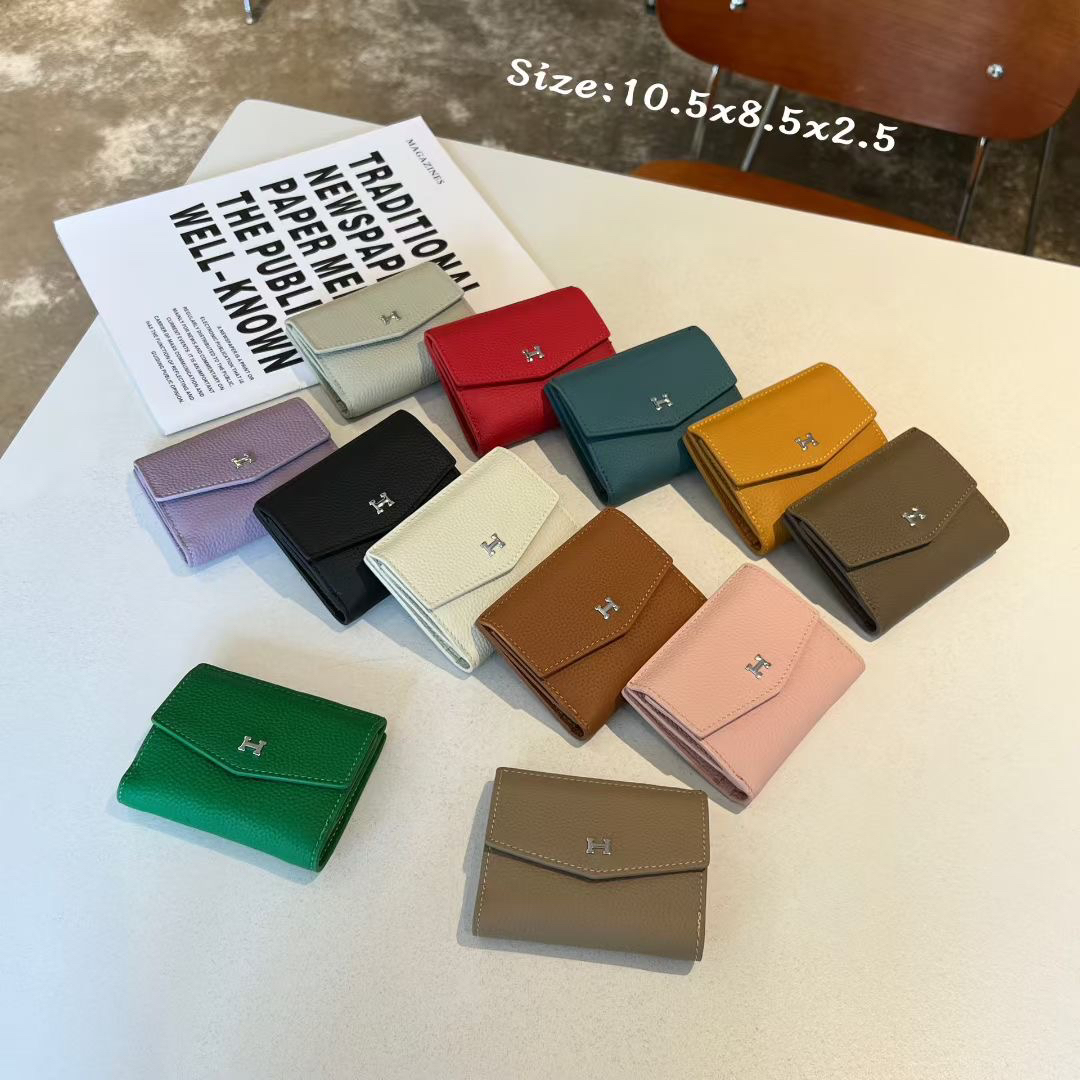 小众高级新款时尚超薄短款钱包女纯色多卡位日式真皮拉链零钱包