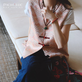 PKH.HK 种草好显白红色系吉祥云纹提花对襟纽袢马夹 特