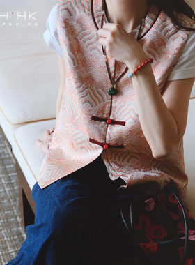 PKH.HK 特 2025 种草好显白红色系吉祥云纹提花对襟纽袢马夹