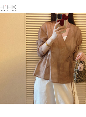 PKH.HK 特 夏新品 时髦新中式苎麻 2WAYS两穿系带防晒开衫衬衫