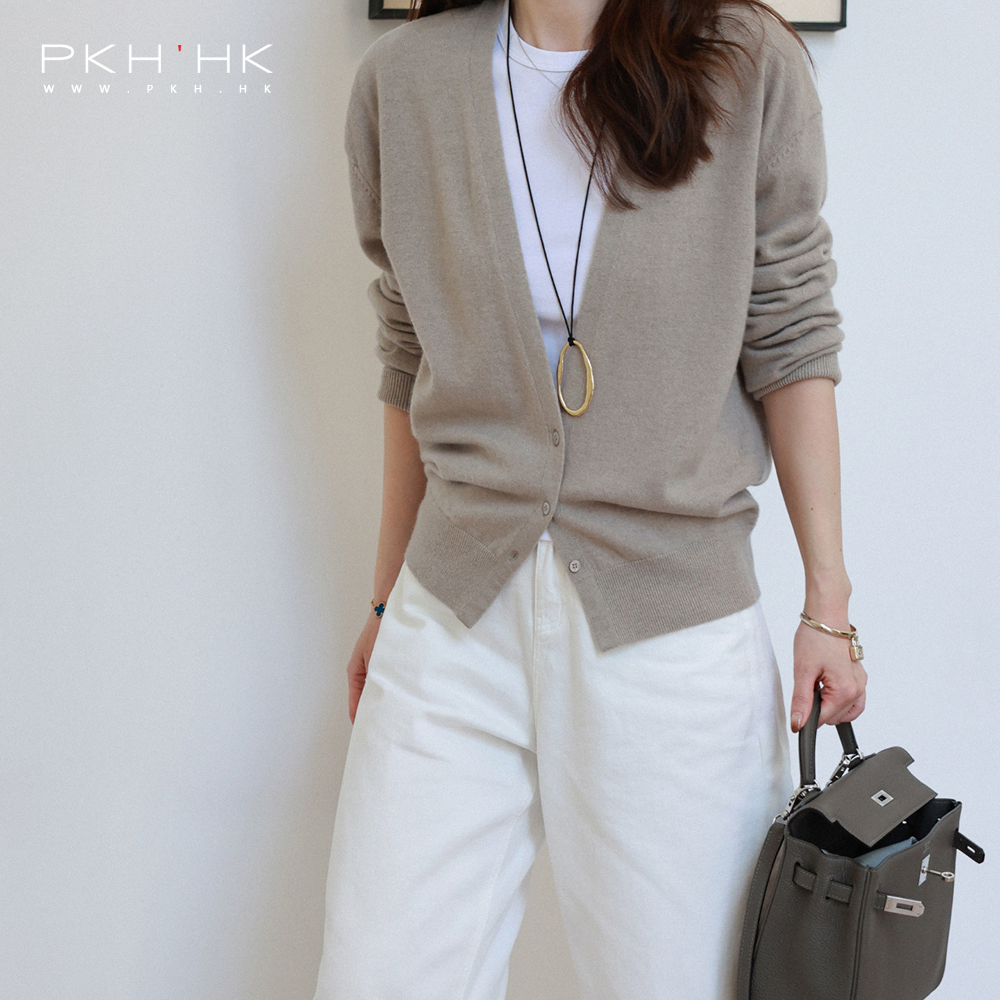 PKH.HK特 春上新 时髦干练深V恰到好处显瘦修身全羊毛针织开衫