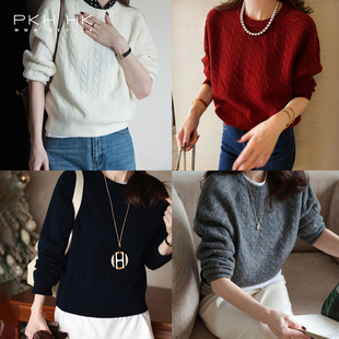 PKH.HK特冬季敲好穿版型口碑返场厚暖全羊毛经典绞花圆领毛衣四色
