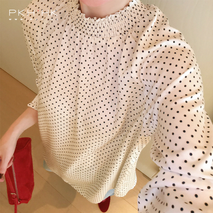 PKH.HK特2025 不费力穿搭出彩轻熟日杂风杏黑小波点宽松衬衣衬衫