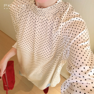 PKH.HK特  不费力穿搭出彩轻熟日杂风杏黑小波点宽松衬衣衬衫