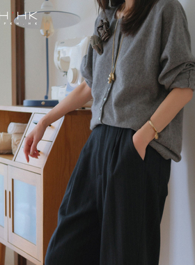 PKH.HK特冬季新文艺时髦长期主义100%软糯羊毛连肩袖开襟毛衣外套