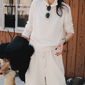 PKH.HK特冬上新日常老钱风率性干练半开襟双立领柔软舒适羊毛毛衣