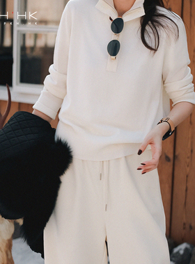 PKH.HK特冬上新日常老钱风率性干练半开襟双立领柔软舒适羊毛毛衣