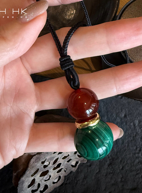天然玛瑙孔雀石手工编绳项链长链