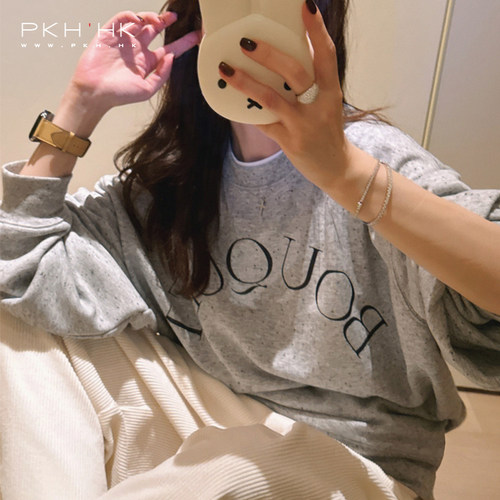 PKH.HK特 私服时髦运动休闲点子灰不费力穿搭字母宽松卫衣
