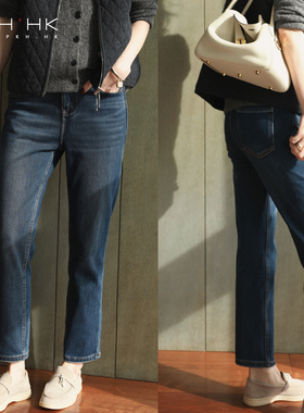 PKH.HK特舒服贯穿冬季利落不费力穿搭加绒显瘦修身弹力小脚牛仔裤