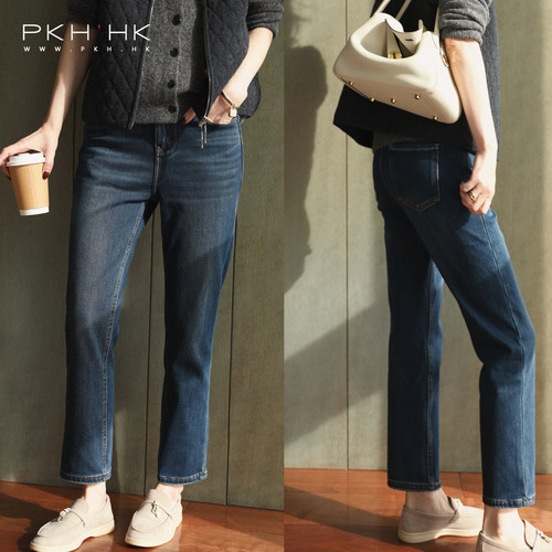 PKH.HK特舒服贯穿冬季利落不费力穿搭加绒显瘦修身弹力小脚牛仔裤