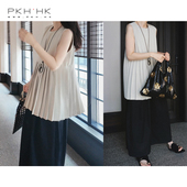 PKH.HK特春夏私服主打日常精致气质经典 两色褶裥下摆无袖 圆领上衣
