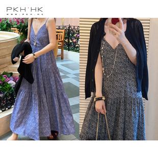 PKH.HK特 度假时髦去海边层叠可单穿V领吊带高腰连衣裙 夏季 新品