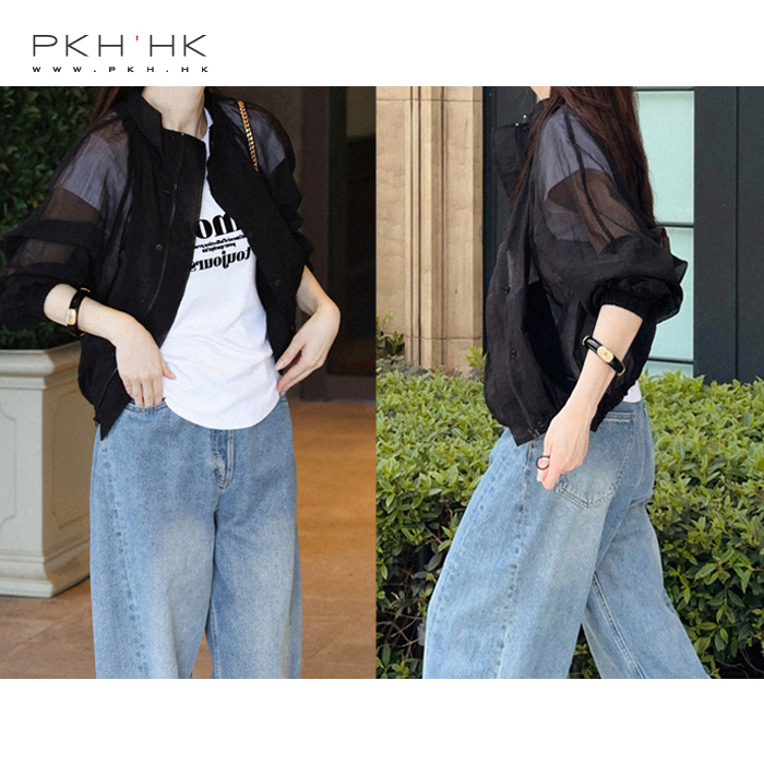 时髦防晒抽绳薄透拉链外套