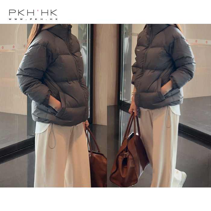 中性风下摆抽绳面包羽绒服