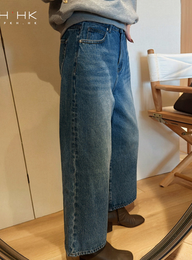 PKH.HK特 冬季口碑返场配靴温暖磨毛经典九分直筒牛仔裤