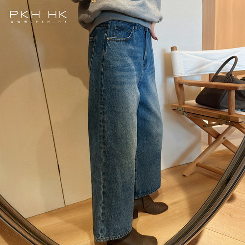 舒适磨毛利落经典九分直筒牛仔裤