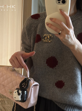 PKH.HK特冬新品节日氛围洋气俏皮红色波点柔暖浣熊绒羊毛圆领毛衣