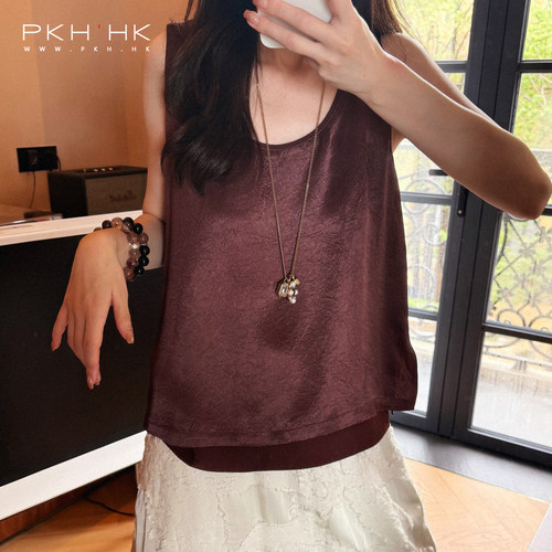 PKH.HK特夏 万能好搭100%醋酸设计感不撞衫双层U领背心单穿不走光