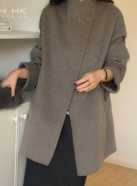 PKH.HK特冬收官！文自留小贵气气质山羊绒羊毛斜襟中长双面呢大衣