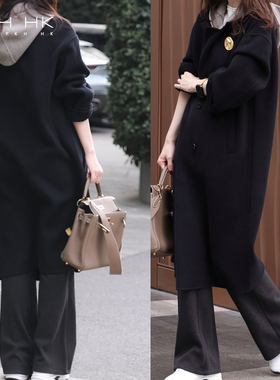 PKH.HK特新冬季 日杂通勤气质2WAYS假两件可拆背帽羊绒羊毛长大衣