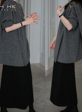 PKH.HK特冬季私服小众调性时髦软糯牦牛绒围裹披肩造型厚毛衣外套