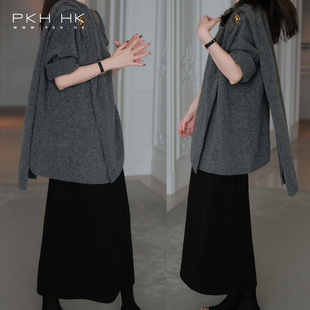 PKH.HK特冬季私服小众调性时髦软糯牦牛绒围裹披肩造型厚毛衣外套