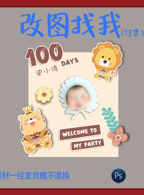 YBP175.茶色虎狮迎宾牌宝宝满月周岁生日布置水牌KT板设计素材ps