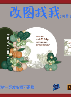 BBY85.绿色主题宝宝宴满月百日背景板设计素材ps.ai