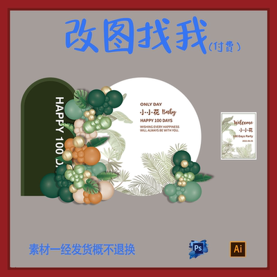 BBY85.绿色主题宝宝宴满月百日背景板设计素材ps.ai