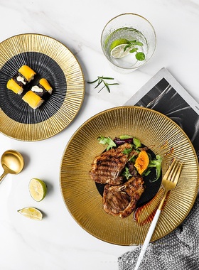北欧式创意描金陶瓷餐具 金边西餐牛排盘寿司盘 现代家用酒店盘子