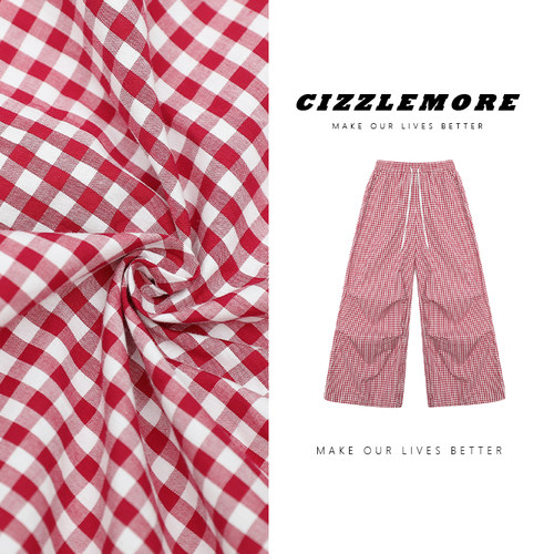 CIZZLEMORE【舒适随行】红格纹直筒休闲裤女宽松显瘦日常拖地长裤