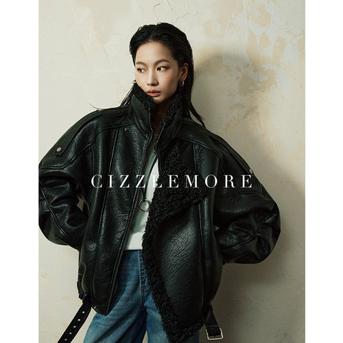 CIZZLEMORE 摩登高阶时尚皮毛一体立领夹克廓形羊腿袖皮毛外套女