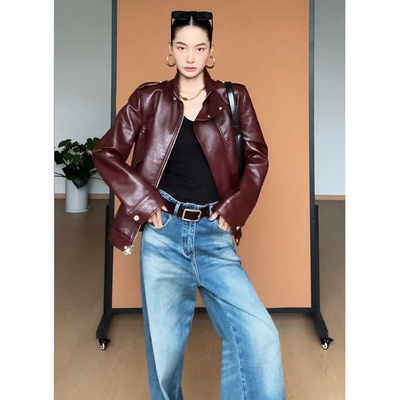 CIZZLEMORE【白巧恋人】麂皮外套女秋米白色设计感机车风宽松夹克