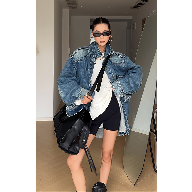 CIZZLEMORE 阔版时尚复古洗水新款显瘦纸片人感男友衬衫牛仔外套